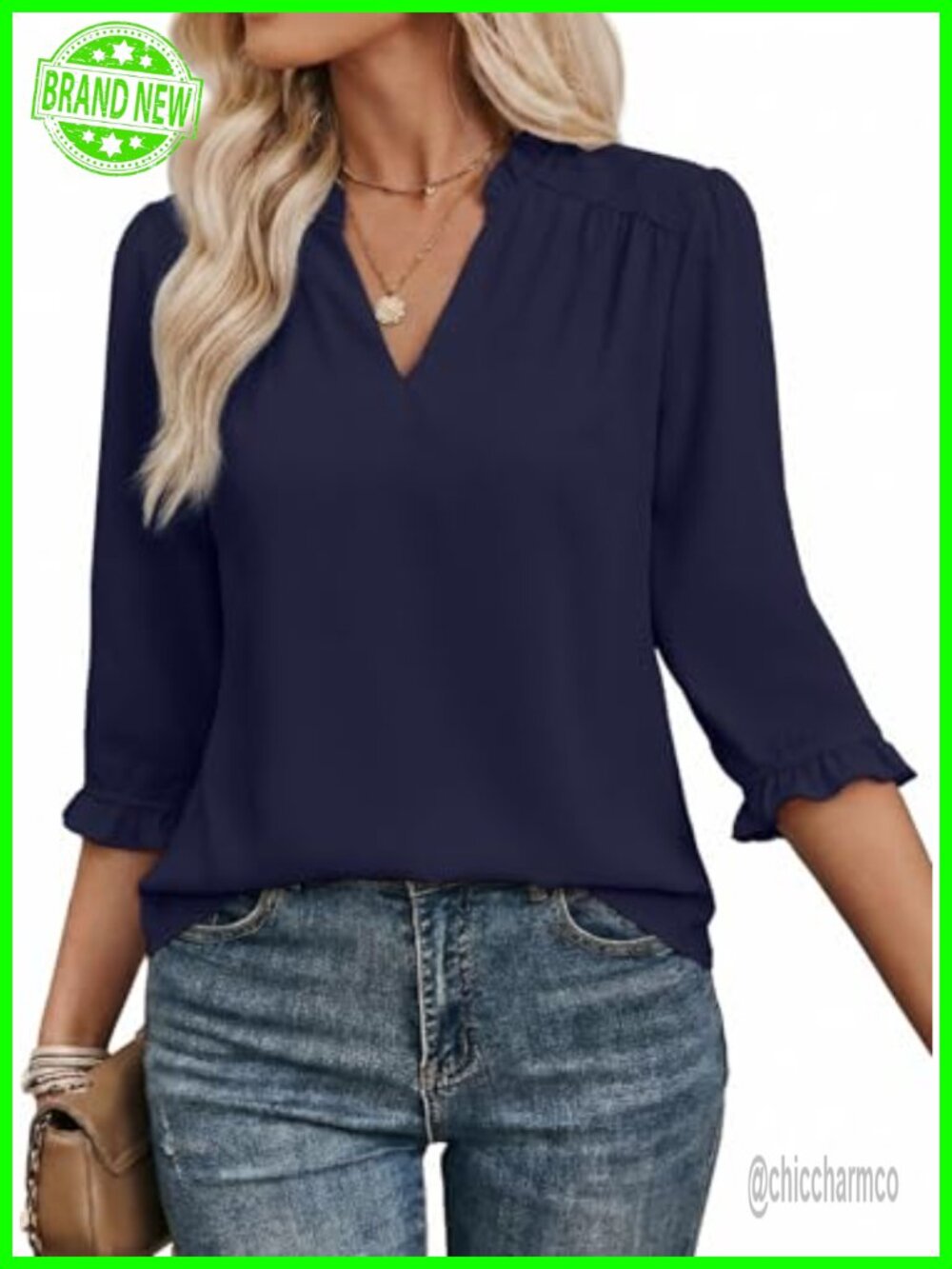 Women's V-Neck Ruffle Sleeve Chiffon Blouse Dressy Casual Business Work Top